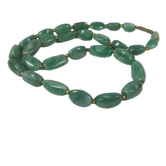 Vintage Green Aventurine Stone Beaded Necklace 23 Inch Brass Bead Jewelry - Picture 1 of 10